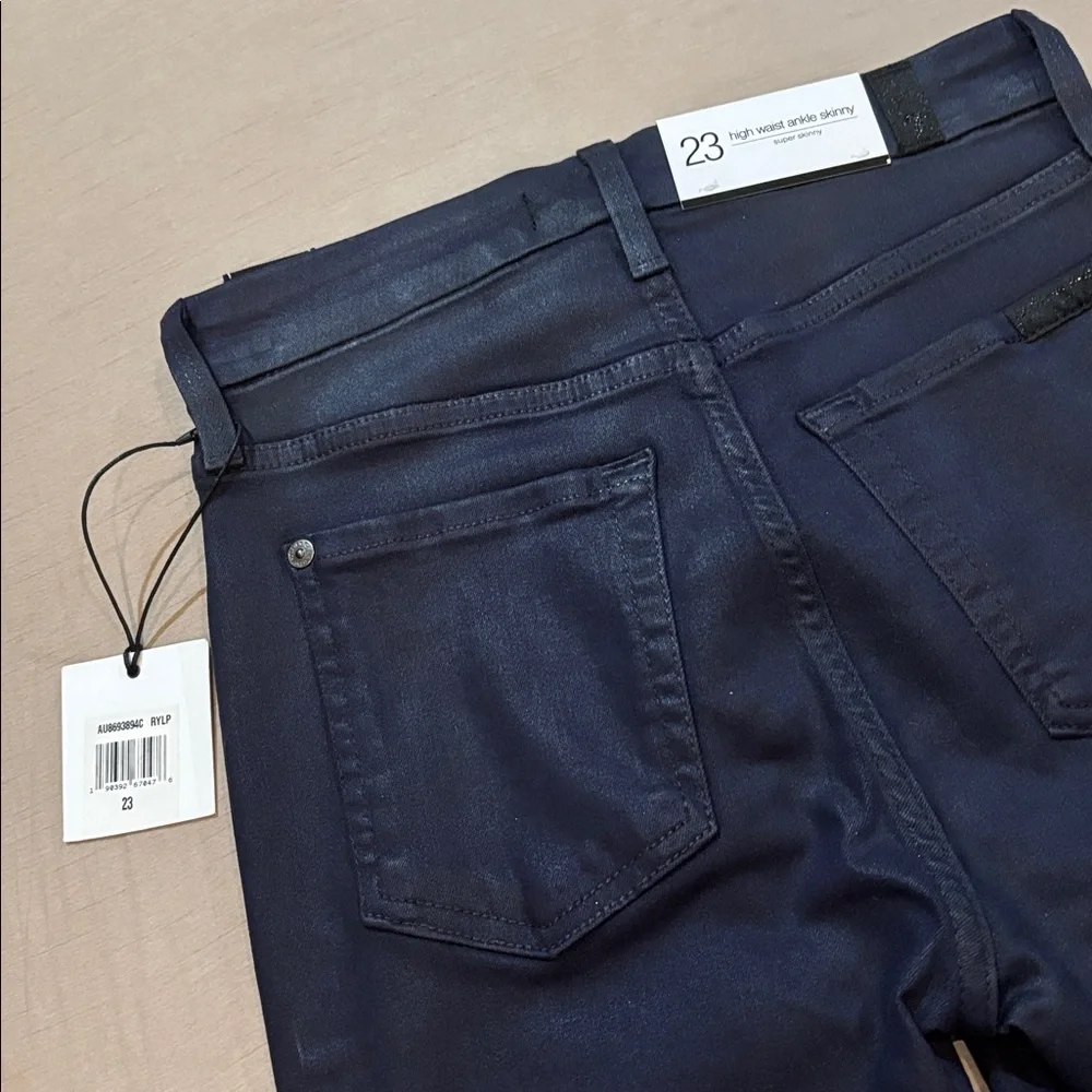 7 for all mankind coated cotton blend high waist ankle super skinny jeans sz.23